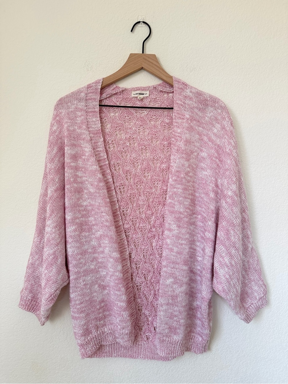 Ee:some Heathered Open-Front Knit Light Pink Cardigan S/M